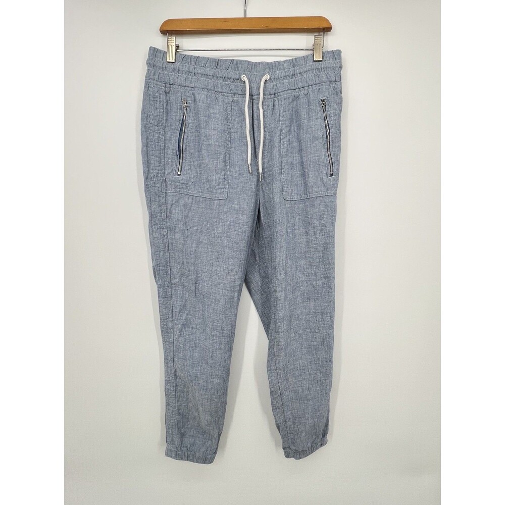 Athleta Cabo Linen Jogger Blue Sz 8 Pull On High Rise Drawstring Coastal Travel